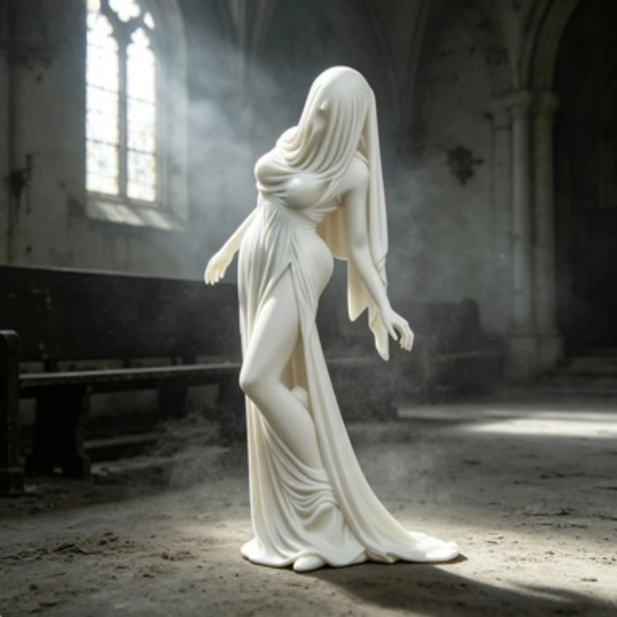 Gothic White Ghost Statue - Sexy Elegant Figure with Eternal Gazing Pose, Breathable Gothic Home Decor