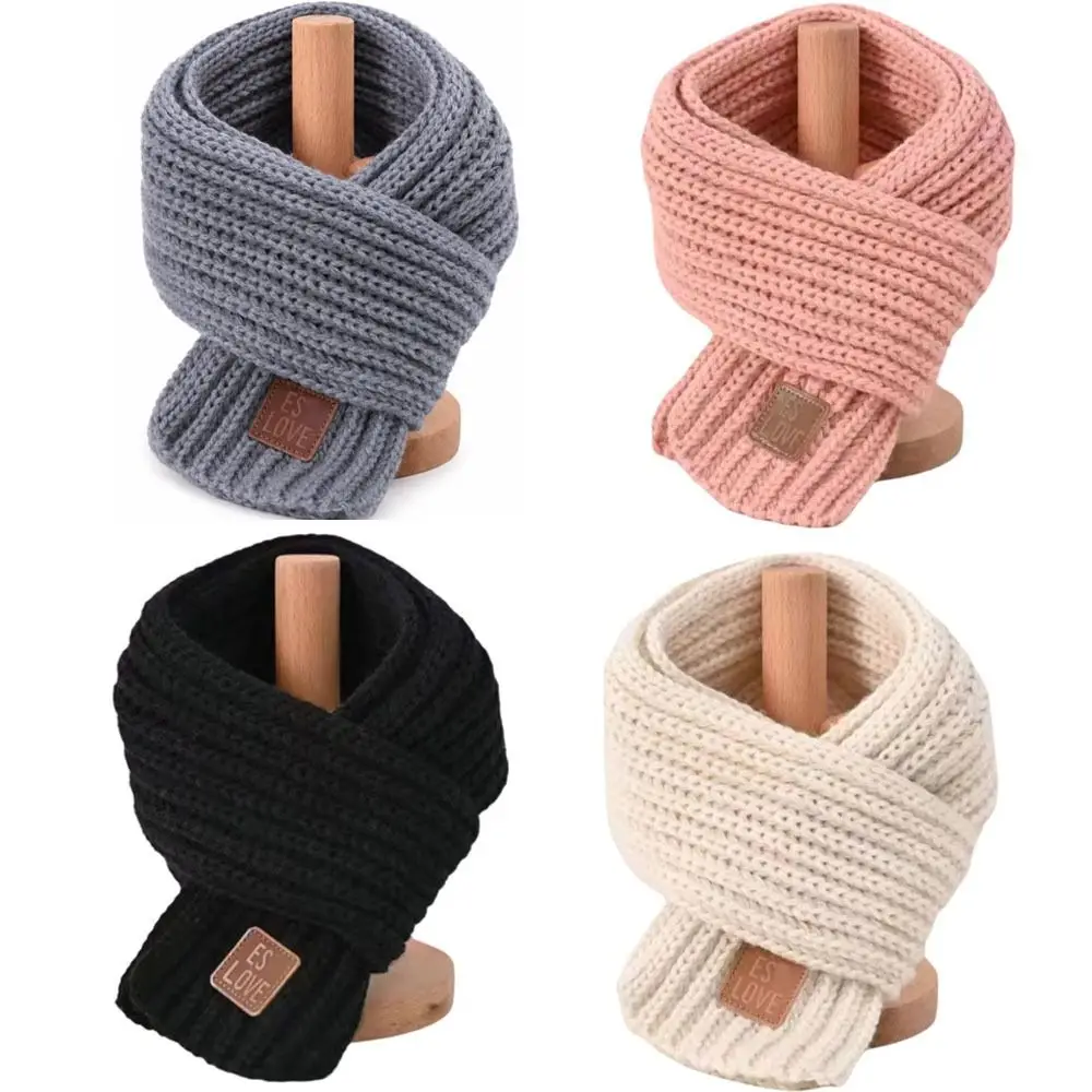 Warm Windproof Baby Cross Scarf Button Design Solid Color Children Muffler Cross Collar Knit Neck Warmer For Baby Boys Girls