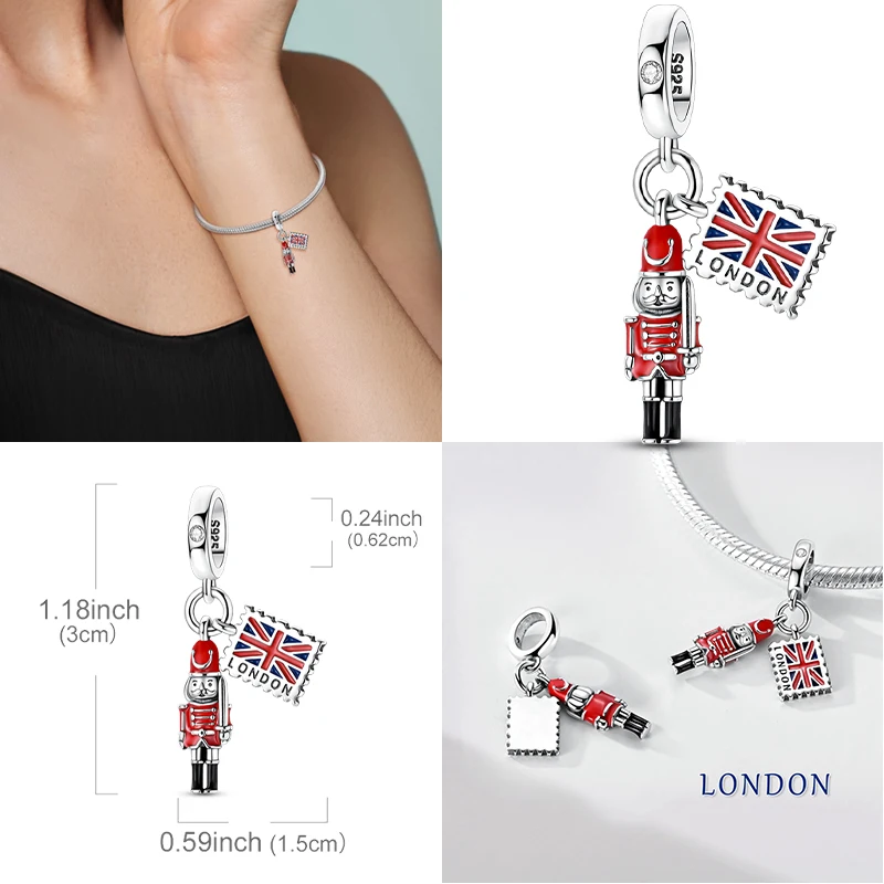 925 Sterling Silver Pendant Charm England British Soldier Stamps Fit Bracelet Necklace Diy For Woman Fine Jewelry