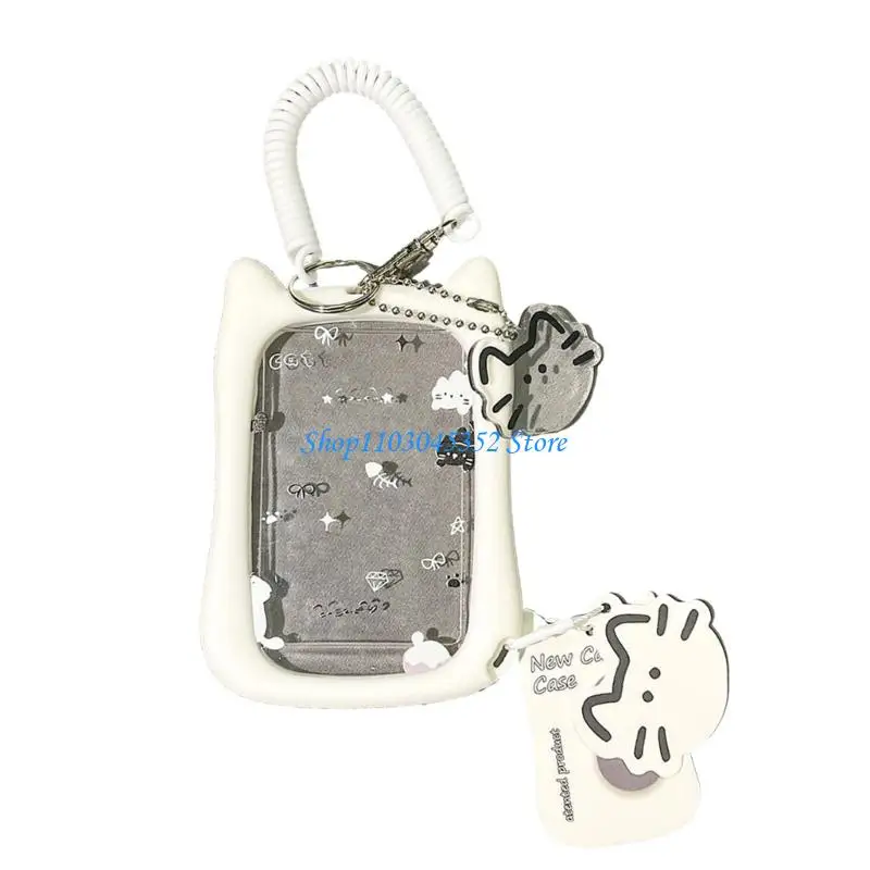 

A3PE Innovative Clear PVC Card Protector with Funny Cats Ears Design And Practical Hanging Cord Card Sleeve for Student
