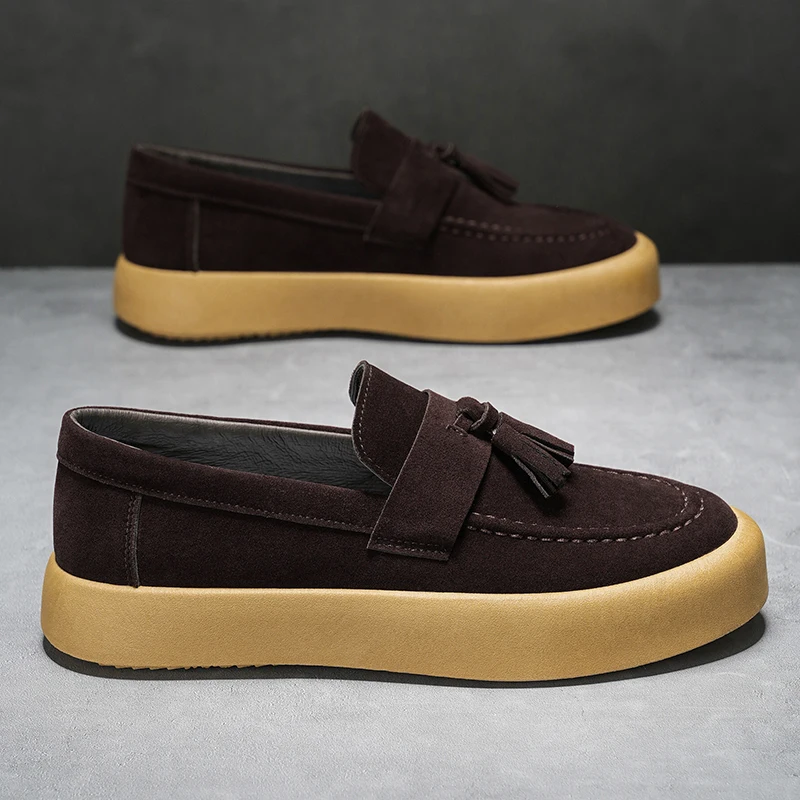 Men Tassel Loafers Autumn Winter Slip‑on Casual Shoes Thick Sole Suede Loafer Shoes For Men Daily Streetwear Shoes 39‑44