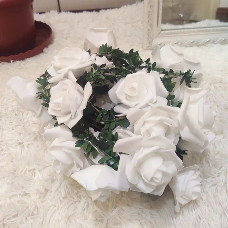 Roses LED Warm Light String Simulation Green Leaves Cane Ambient Lights Garden Christmas Day Decoration Flowers Colored Lights image 4