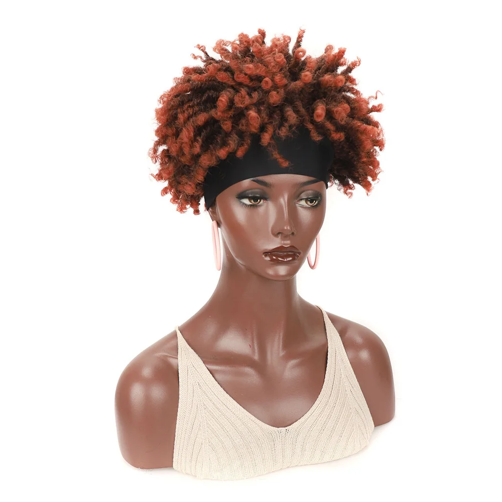 عصابة رأس شعر مستعار أفريقي، شعر أسود قصير مجعد، عصابة رأس شعر قصيرة مجعدة حمراء رقيقة، مناسبة للنساء اليومي #5