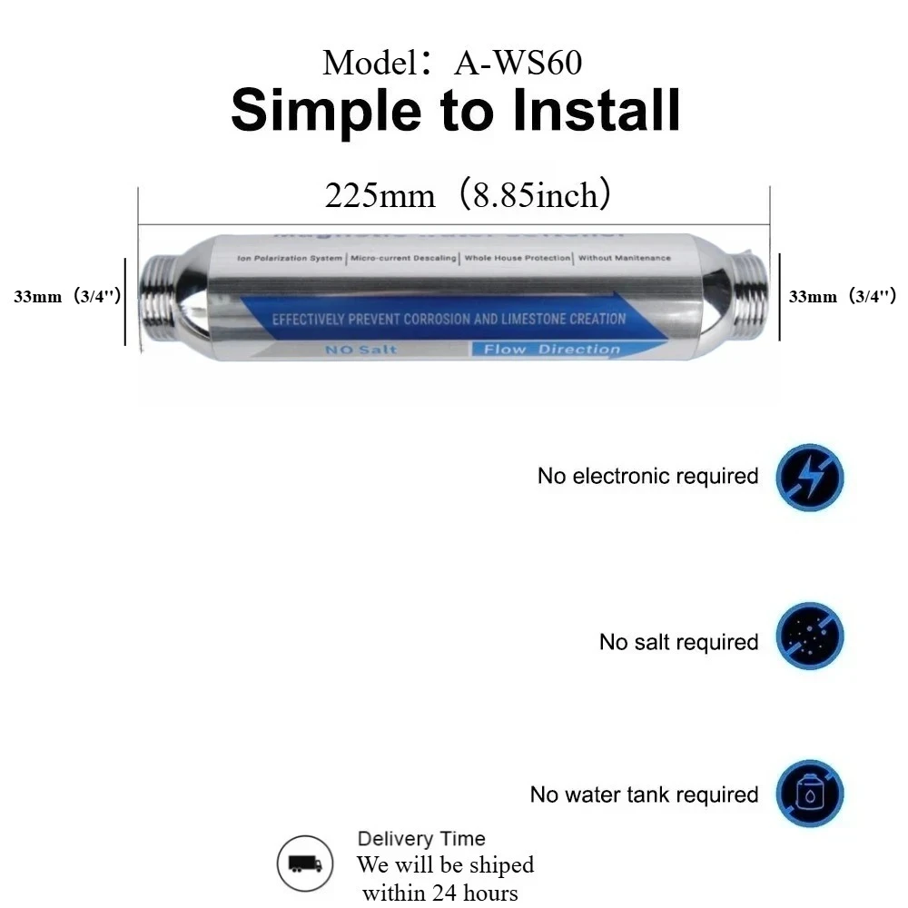 منقي مياه خالي من الملح للمنزل بالكامل، فلتر مياه، مضاد للحجر الجيري، إزالة الترسبات المغناطيسية الفائقة لتثبيط وإزالة المقياس