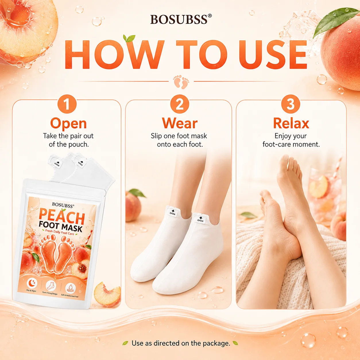 Peach Foot Mask Socks 1 Pair Moisturizing Foot Care Booties with Adjustable Ankle Tabs for Dry Feet Home Foot Care Treatment view 4
