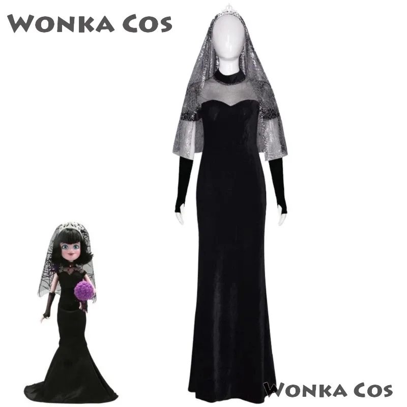 Взрослый отель Трансильвания 4 Косплей Костюм Мавис Черное свадебное платье с плащом Парик Комплект Performance Clothinga; 6'x, 9;y'