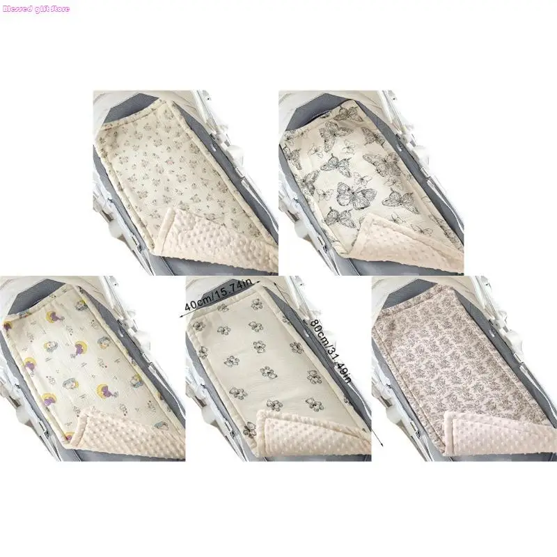D0JC Double Sided Pushchair Cushion Strollers Liners Cushion with Printed Pattern