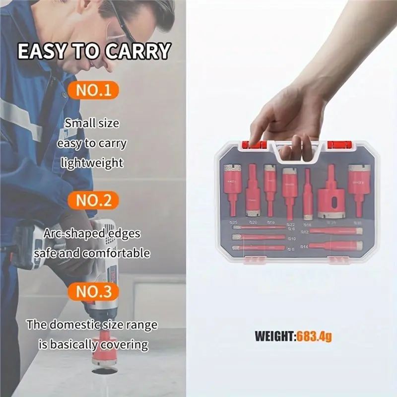 B97A-Drill Bits Set 12Pcs 6-35Mm Hole Saw Kit For Glass Tile And Marble Dry Drilling