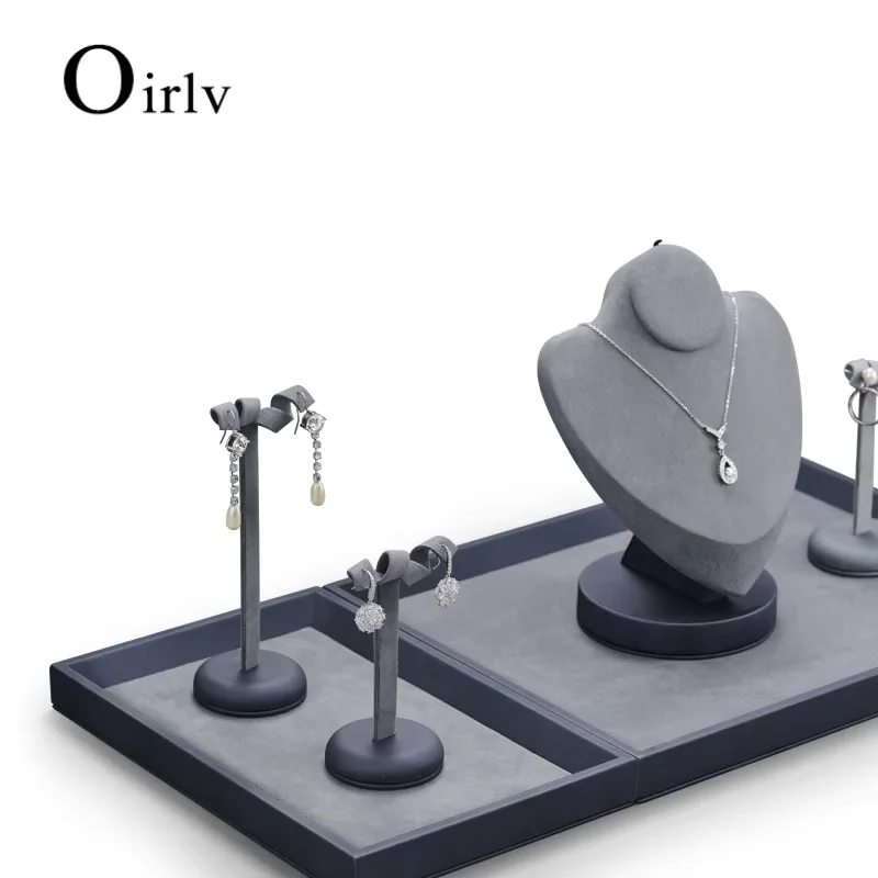 

Oirlv Jewelry Stand Display For Business Grey Leather Earring Jewelry Display Stand Necklace Bracelet Watch Jewelry Holder Stand