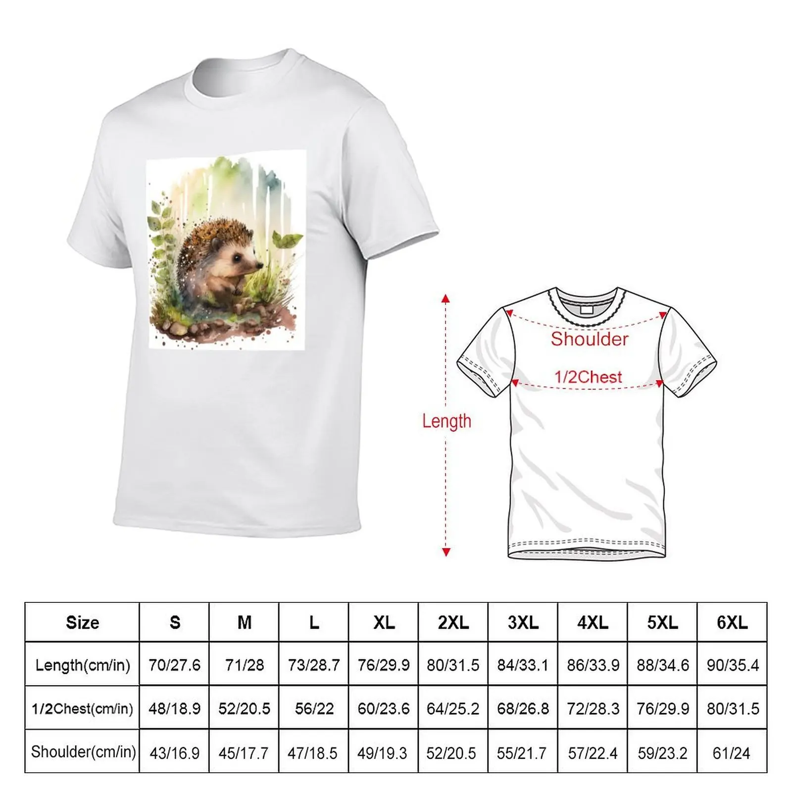 Watercolor Cute Baby Hedgehog Sitting in the Grass, Colorful Hedgehog Piglet T-Shirt