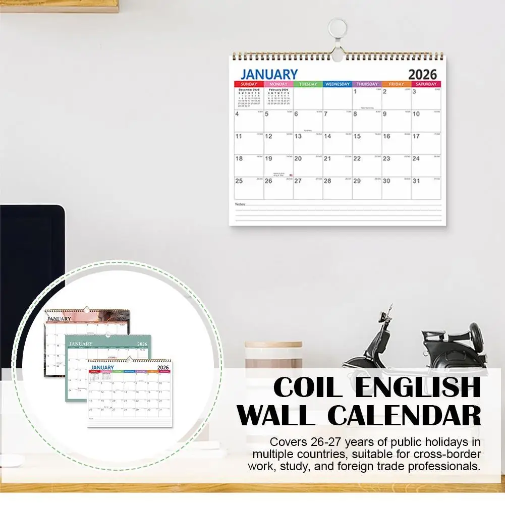 

18 Months Leaf Pattern Calendar Coil Binding Square INS Coil Calendar Portable Minimalist English Calendar Office Supplies Decor