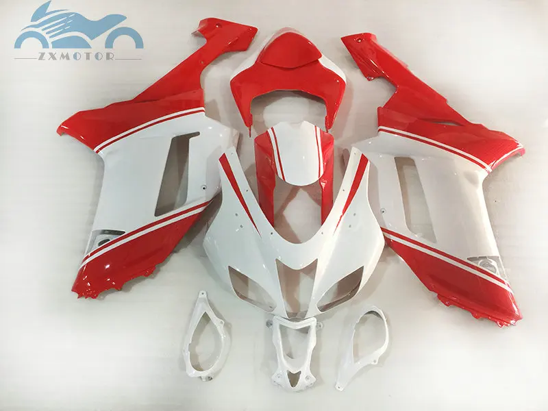 New Cheap fairings set for ZX6R 636 2007 2008 motorcycle fairing kits ZX 6R 07 08 red white aftermarket bodyworks