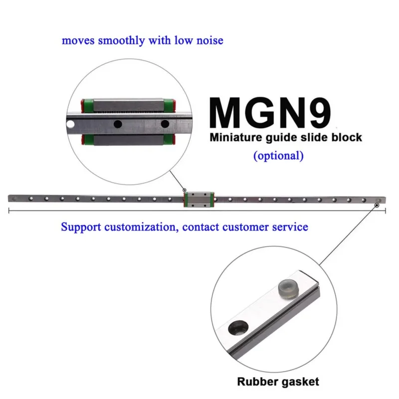 1pc 9mm Linear Guide MGN9 MGN9H MGN9C 100 150 200 250 300 350 400 450 500 550mm linear Rail+ MGN9H or MGN9C Block 3D Printer CNC