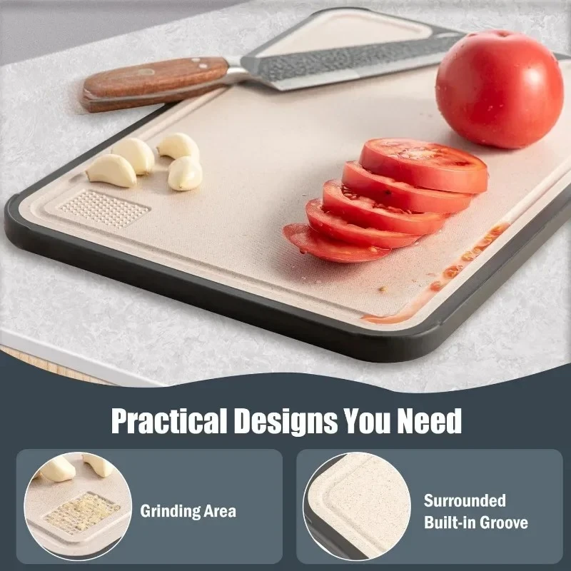 Stainless Steel Wheat Straw PP304 Cutting Board for Kitchen Food Grade Large Cutting Board Anti Slip Double-Sided Cutting Board