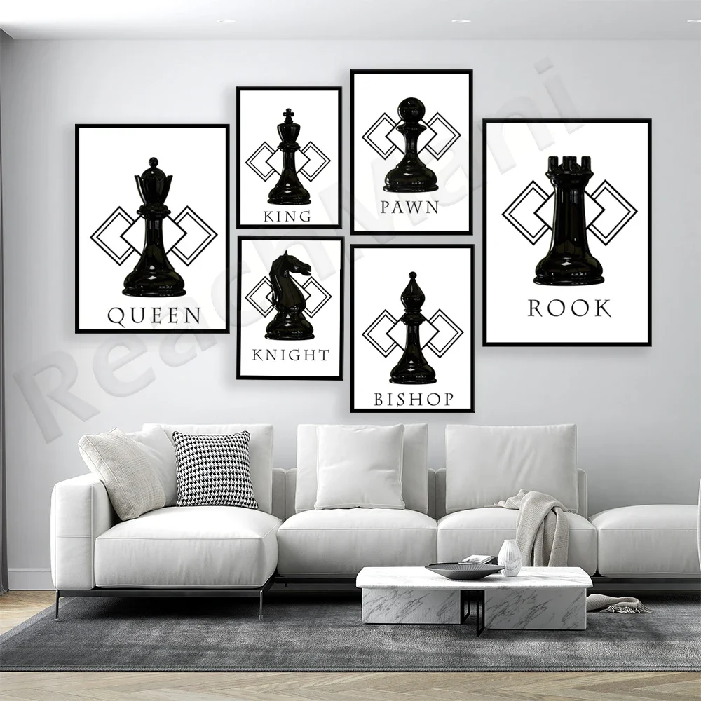 Chess pieces Printable chess piece prints, chess wall art / Printable chess decoration canvas print poster