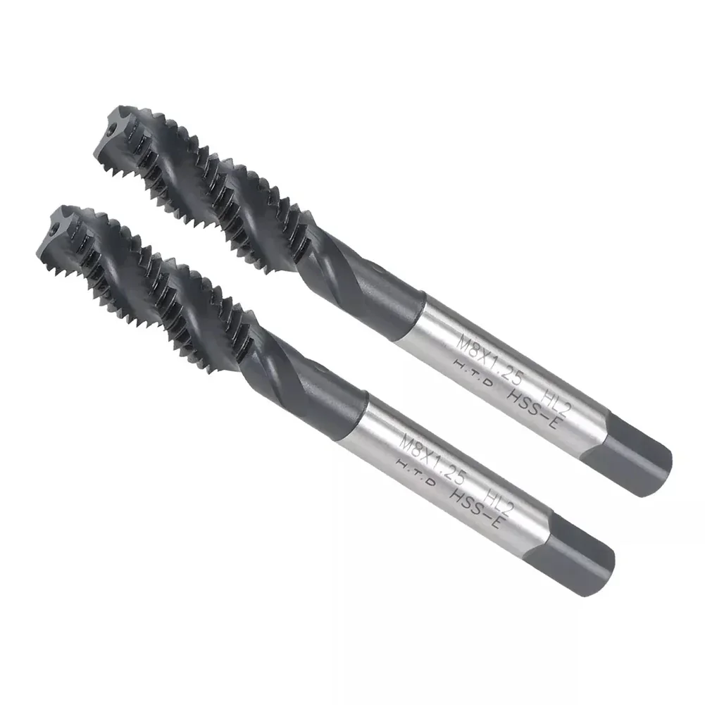 2 uds M8 X 1,25 grifo de flauta en espiral máquina métrica grifo de rosca mano derecha HSS grifo estriado en espiral 22mm longitud de rosca fresadoras