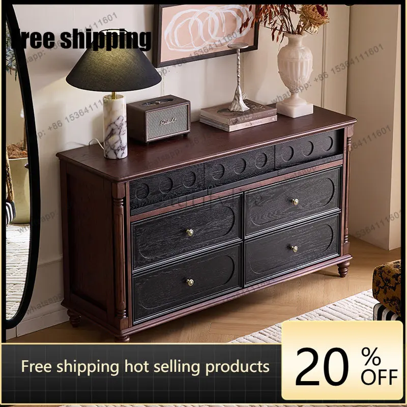 LD French retro solid wood seven-chest cabinet, antique style in living room, bedside drawer, locker
