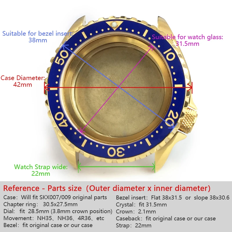 42mm Custom Watch Case For NH35 NH36A Movement SKX007 SRPD65 SRPD79K1 Crown Caseback Chapter Ring Ceramic Bezel Insert Mod Parts
