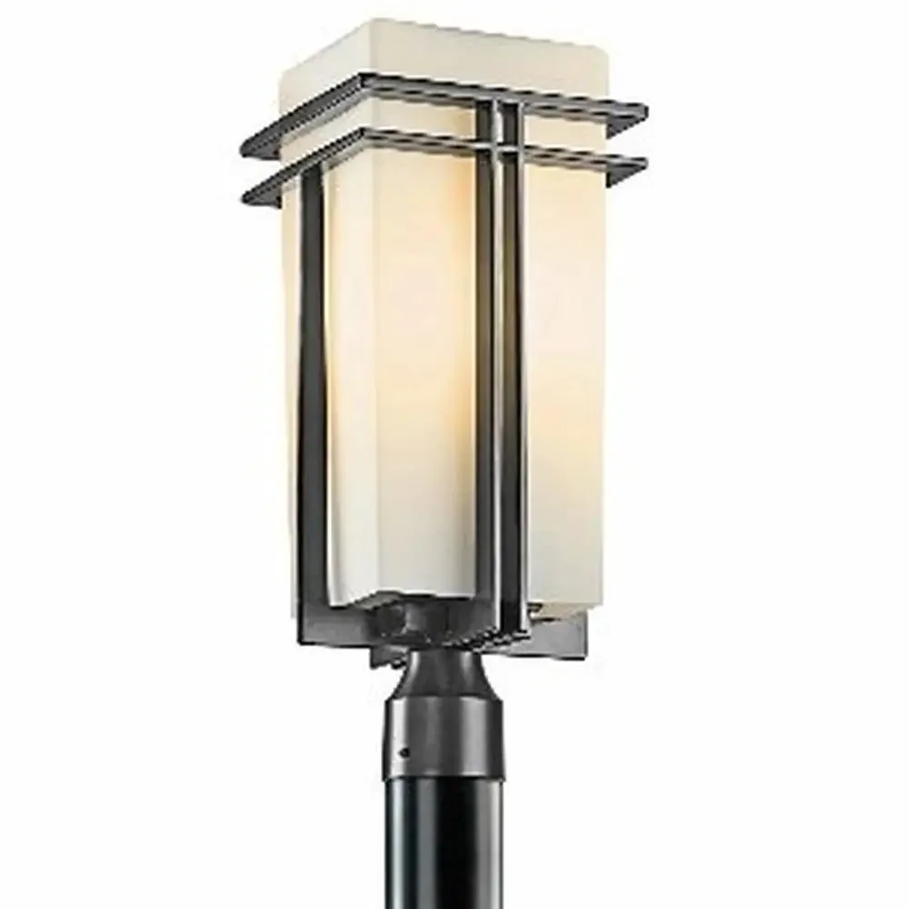 Outdoor Post Light Fixture 1-Light Black Satin Etched Opal Glass 20