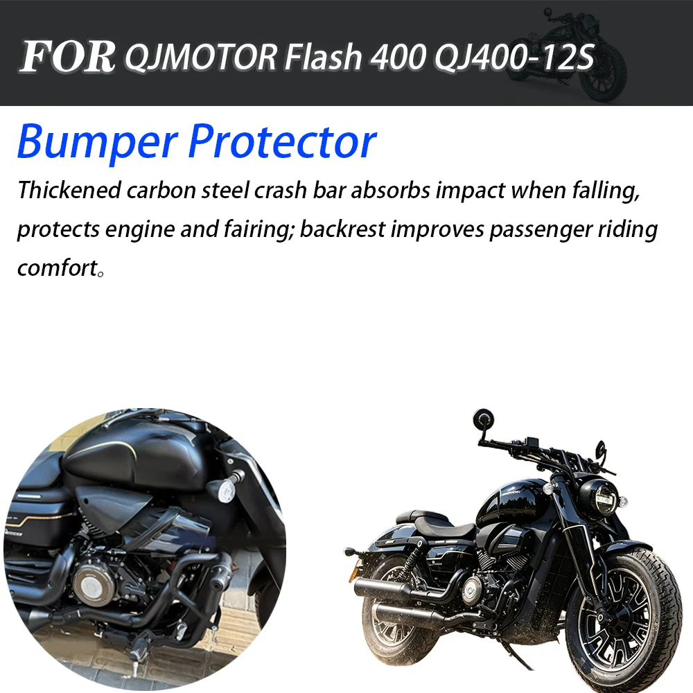 Motorcycle Crash Bar Bumper Protector Anti‑fall Guard With Folding Passenger Backrest Quick‑Release Canvas Saddle Bag Modified A