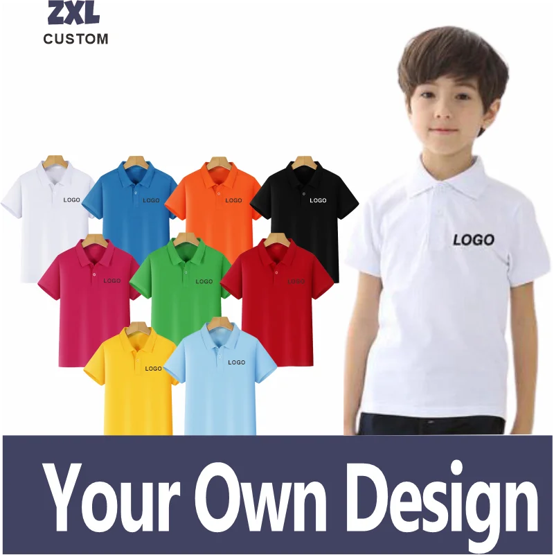 Summer high quality kids Lapel polo shirt Custom Logo Printed Text Picture Brand Embroidery Personal Design 2023