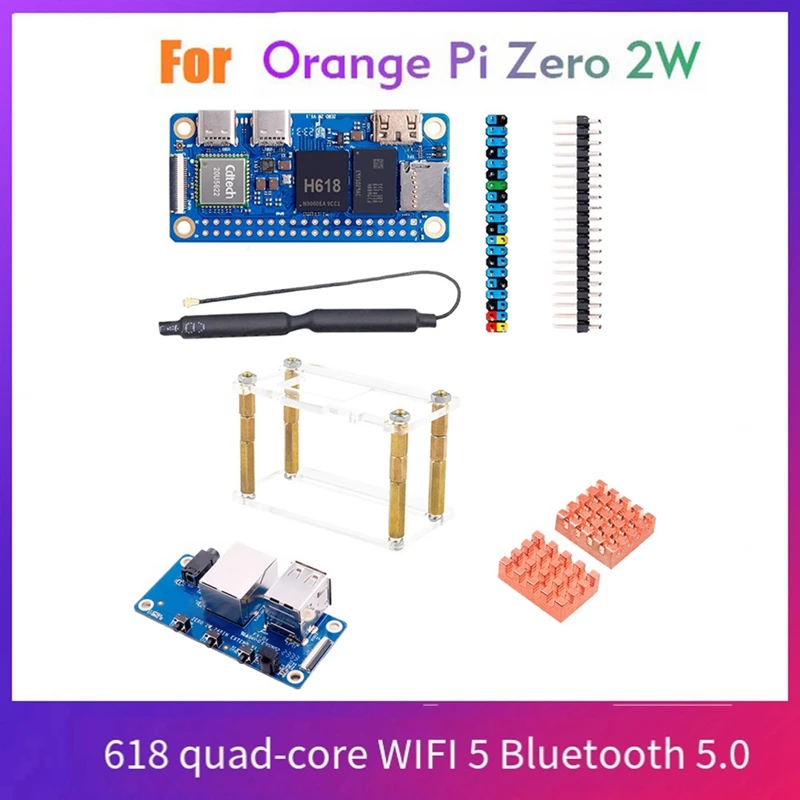 

Для Orange Pi Zero 2W макетная плата RAM + плата расширения + чехол + радиатор DDR4 H618 Wifi5 BT5.0 поддержка 4K 60FPS