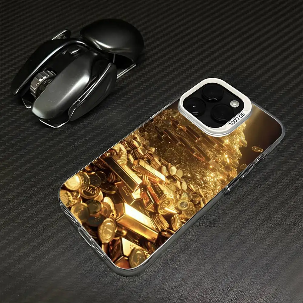 Gold Cash Art Phone Case For iPhone17,16,15,14,13,12,11 Plus,Pro Silver White Matte Shockproof Cover