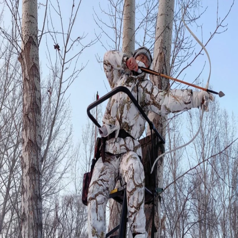Ladder Tree Stand for Hunting Portable Steel Tree Ladder Stand with Camouflage Seat Safety Harness