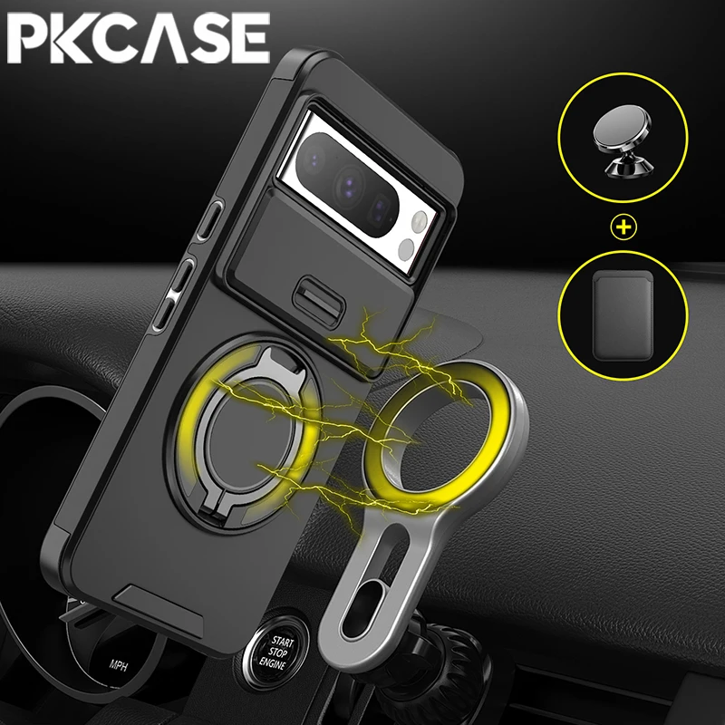 PKCASE Schiebefenster-Schutzhülle für Google Pixel 11 10 9 Pro XL, magnetische Metallring-Ständerhülle für Google Pixel 10A 9A