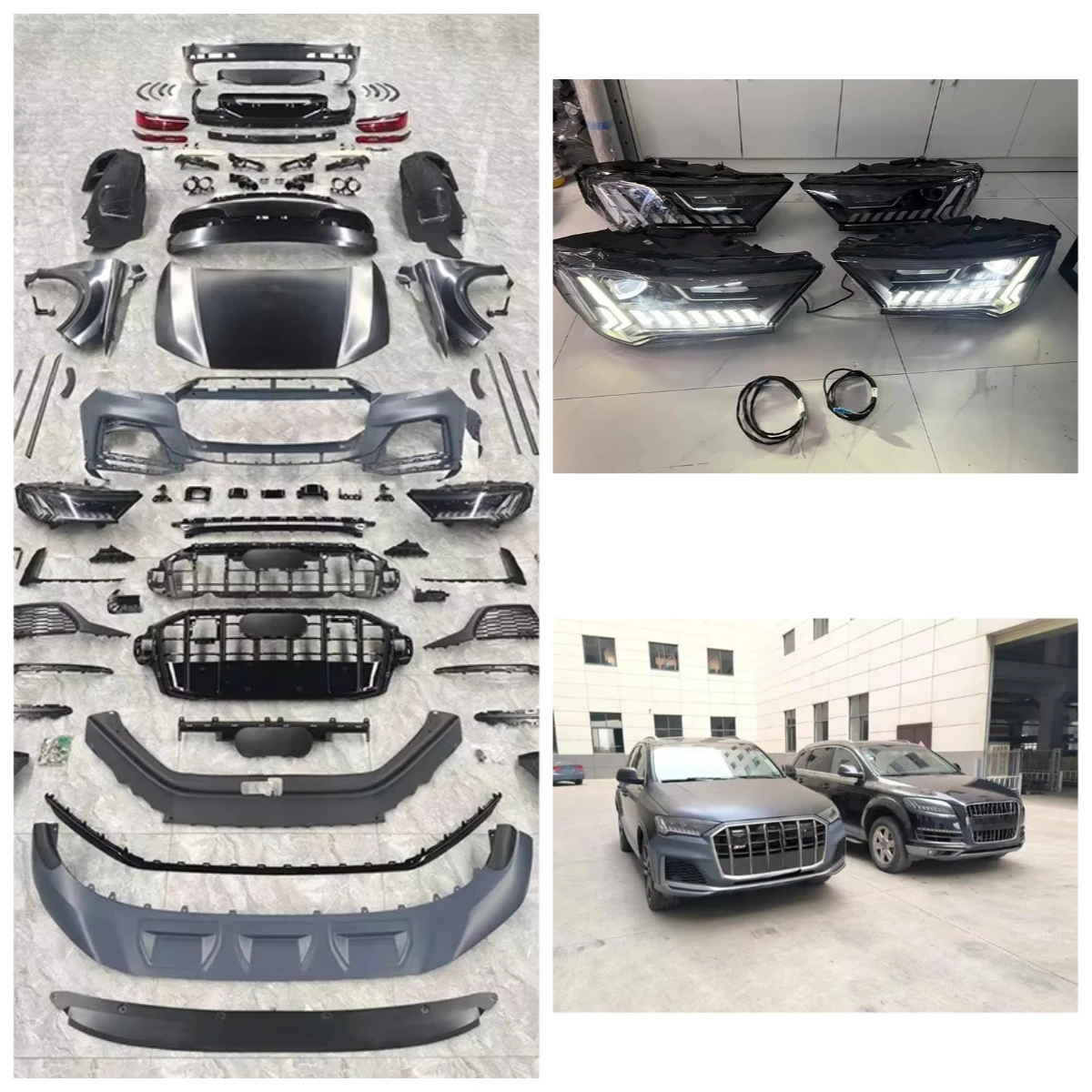 Q7 Old to New Model Conversion Body Kit | 2006-2015 to 2023 SQ7 Style Complete Set (Front Bumper, Rear Bumper, Hood, Headlights)