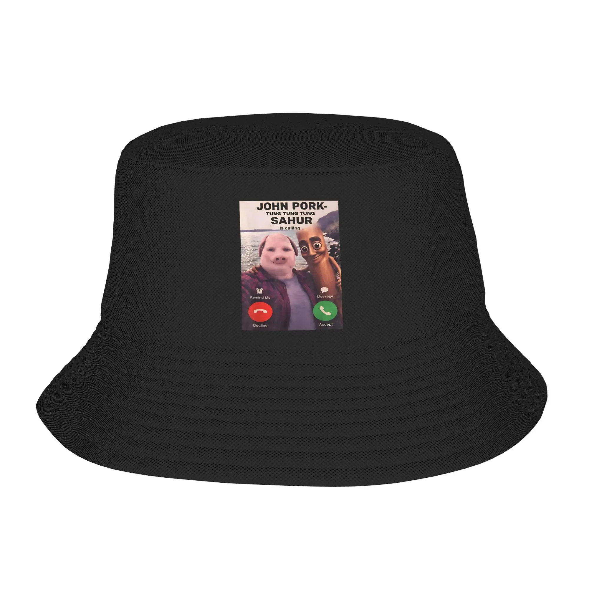 John Pork Tung Sahur Calling Brainrot Meme Bucket Hat Hawaii Fisherman Caps For Unisex Casual Beach Travel Sun Hats Custom Cap