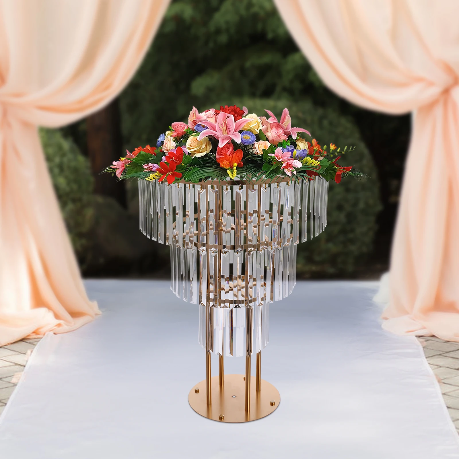 

3 Tiers Wedding Centerpieces Stand 35.4In Gold Round Acrylic Flower Stand Vase Wedding Flower Stand for Party Table Decoration
