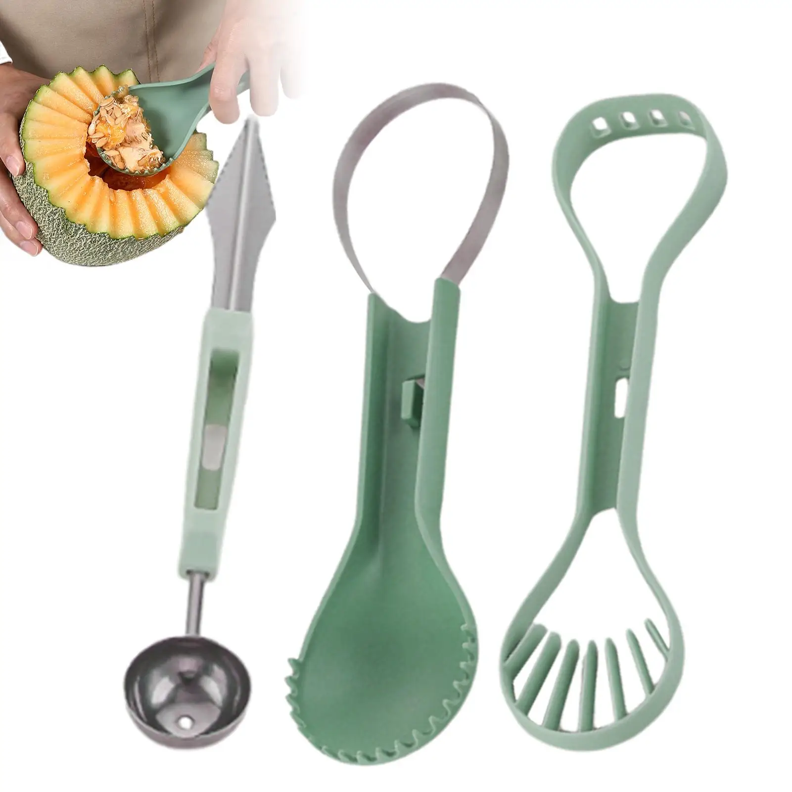 

Watermelon Baller Scoop Set Stainless Steel Fruit Baller Tool Multifunctional Watermelon Carving Kitchen Supplies for Camping