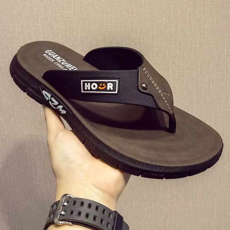 Men's Flip Flops Beach Summer Outdoor Wear Anti-Slip Wear-Resistant Odor-Resistant Thick Bottomed Sandals Breathable PVC
