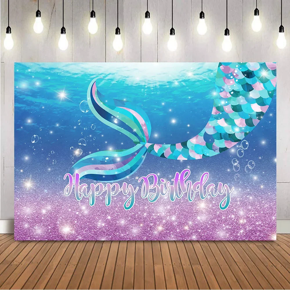 Sfondo compleanno sirena Blu e rosa Glitter punti brillanti Sfondo per cabina fotografica Decorazione a tema neonato per bambina piccola principessa