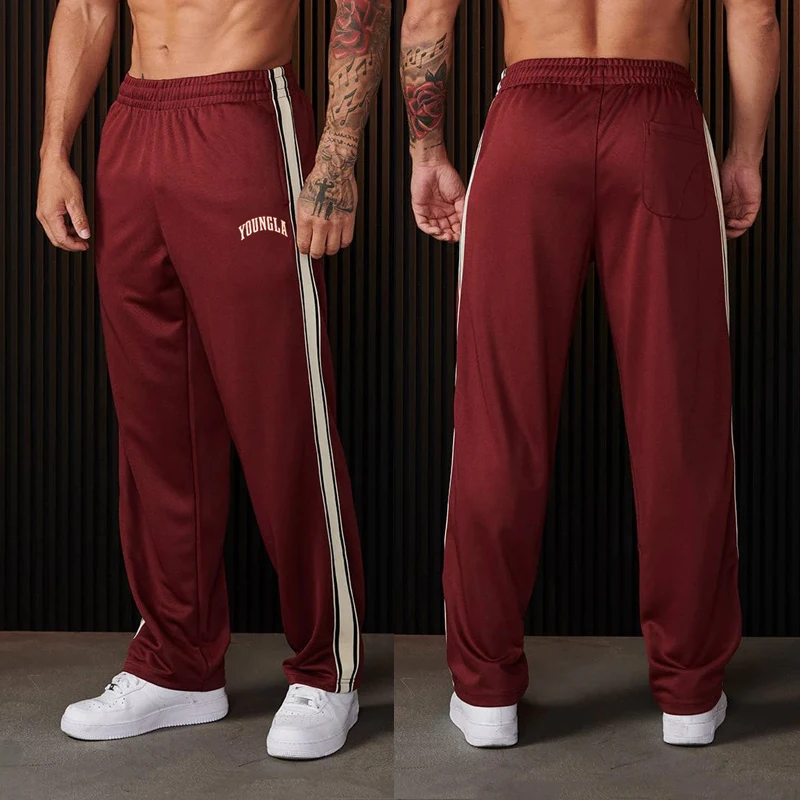 

Men's Sweatpants Autumn Winter New Gym Sports Fitness Printed Ribbon Woven Mid Waist Straight Leg Pants Fashionable Casual Pants