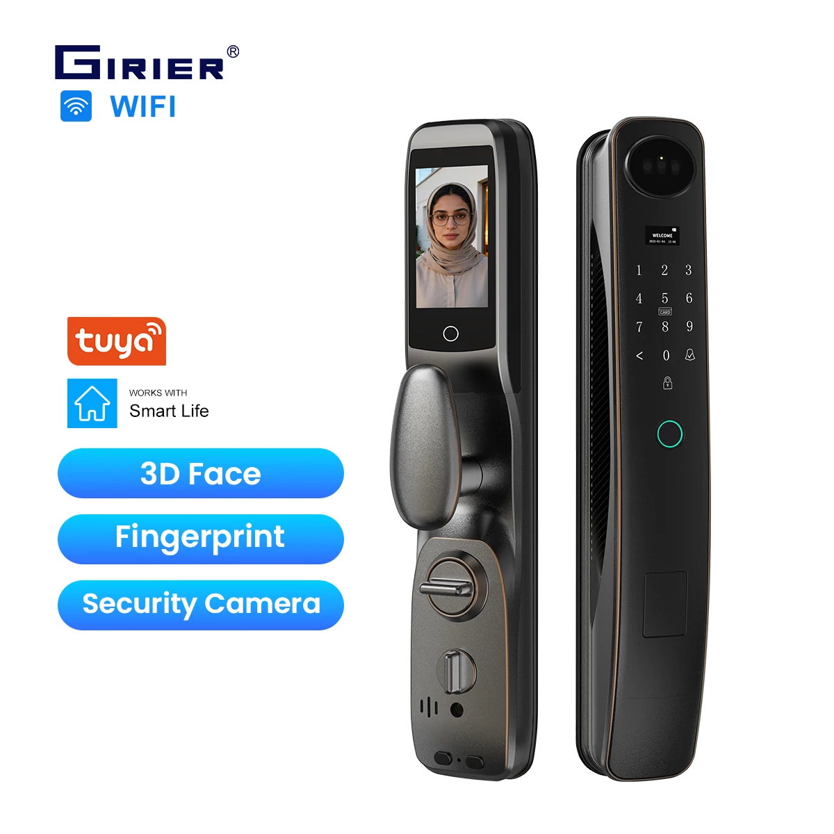GIRIER Security APP Unlock Intelligent Lock Zinc Alloy 3D Face Recognition Smart Door Lock
