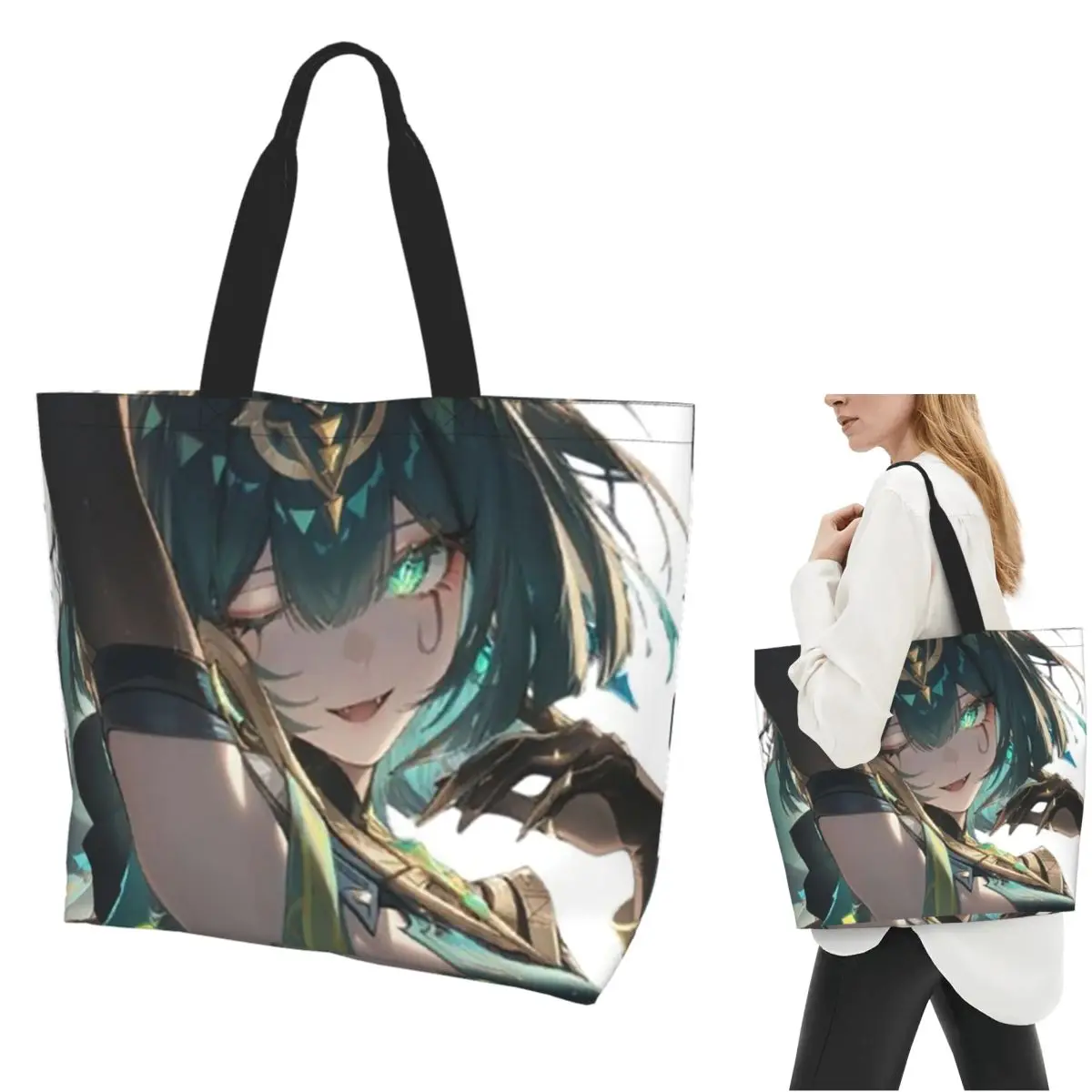 Genshin Impact Nefer Armpit Leak Shopping Tote Bag Canvas Large Capacity Shoulder Bags Shopper Grocery Handbag for Women