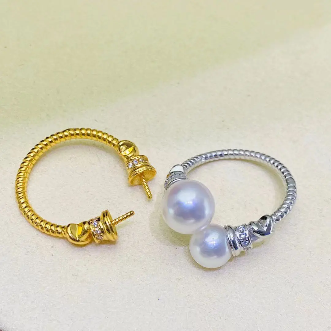 

Wholesale S925 Sterling Silver Adjustable Ring Mount Settings Findings Mountings Accessory Parts for 6.5-8mm Pearls 5pcs/lot