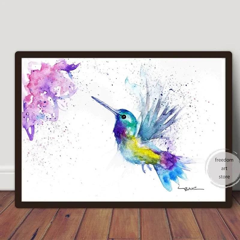 Watercolour Style Hummingbird Bee/Kingfisher/Spring Robins/Penquins/ Art Posters Canvas Painting Wall Prints Picture Home Decor