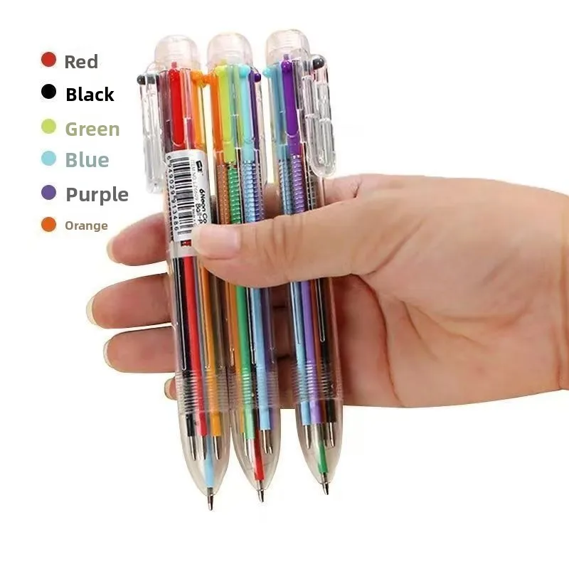 

6 in 1 Multicolor Rainbow Ballpoint Pen Students Office Transparent Ball Point Ballpoint