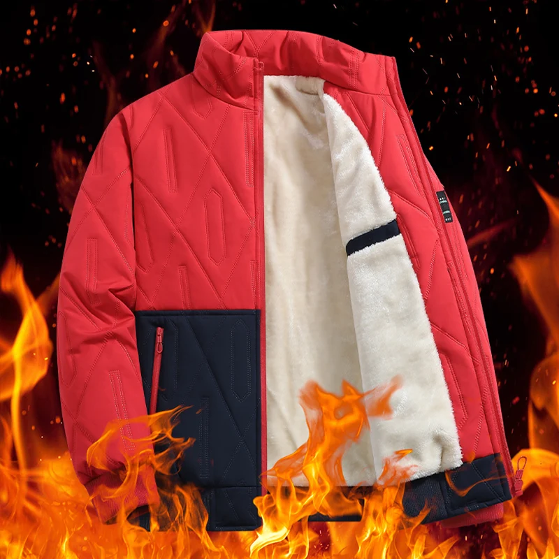 

2025 Men's Warm Parker Coat Autumn Winter Outdoor Sports Thick Anti Cold Cotton Jacket Stand up Collar Color blocked Parka Coats