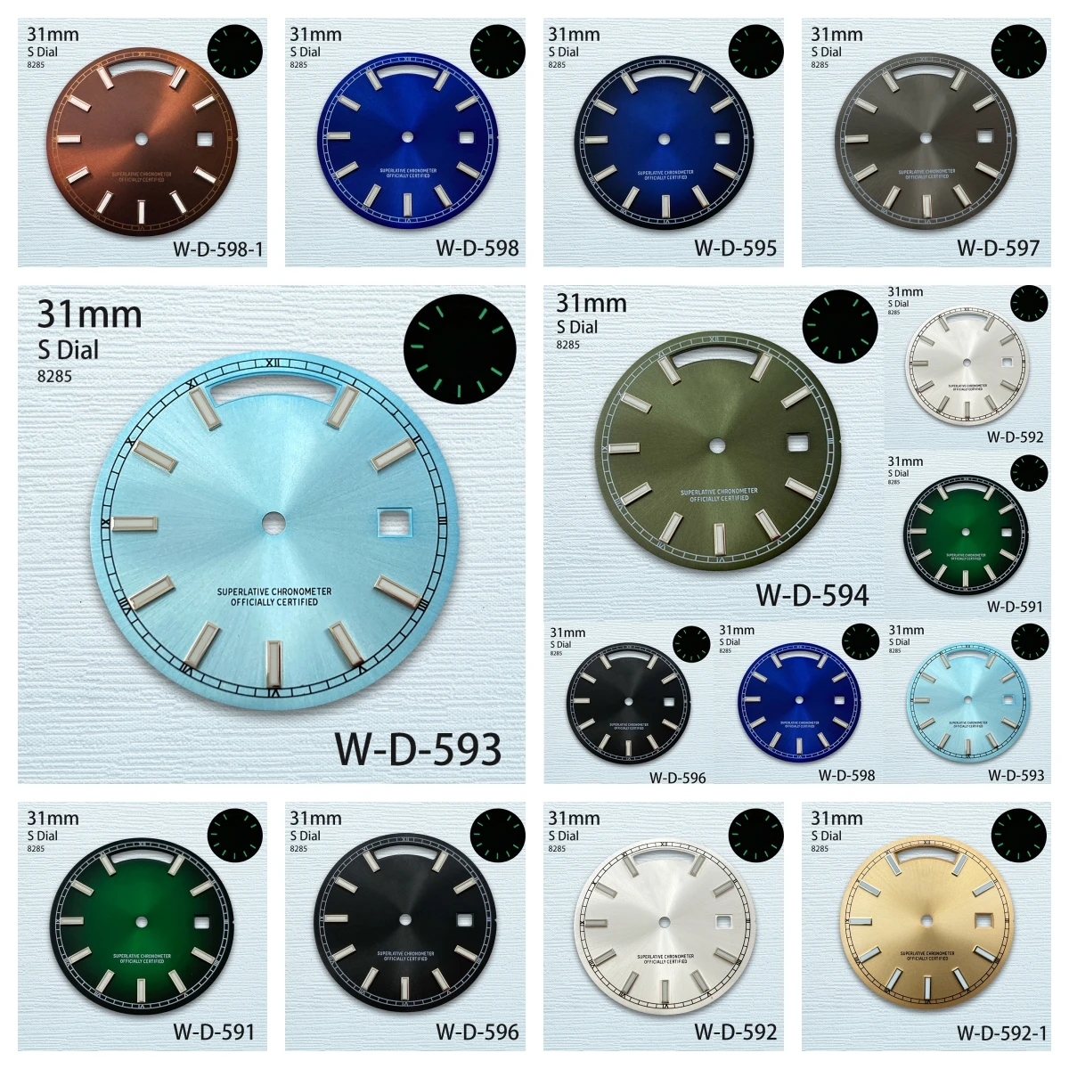 31mm Day And Date S Dial Fit 8285 Movement Green Luminous Sunray High-Quality Dial Watch Modification Accessories