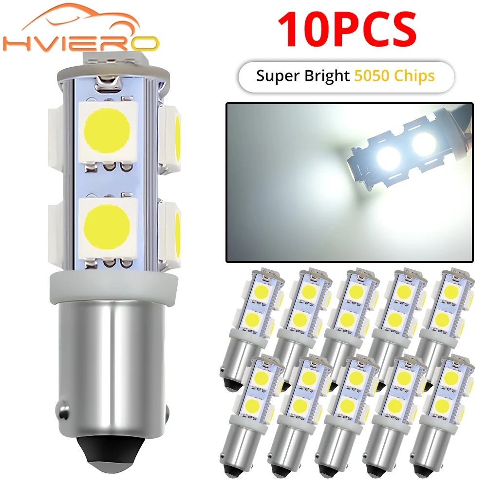 10X Ba9s T11 T4w 9Smd 5050 رقاقة سيارة LED السيارات لوحة ترخيص الباب الجذع لمبات الأبيض الفرامل الجانبية ماركر الذيل مصباح قبة اكليل ضوء