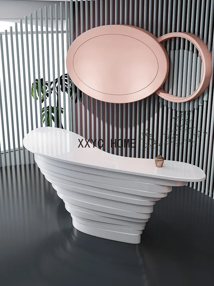 Haopanyijia Company Front Desk Welcome Special-Shaped White Paint Cashier Counter Reception Desk