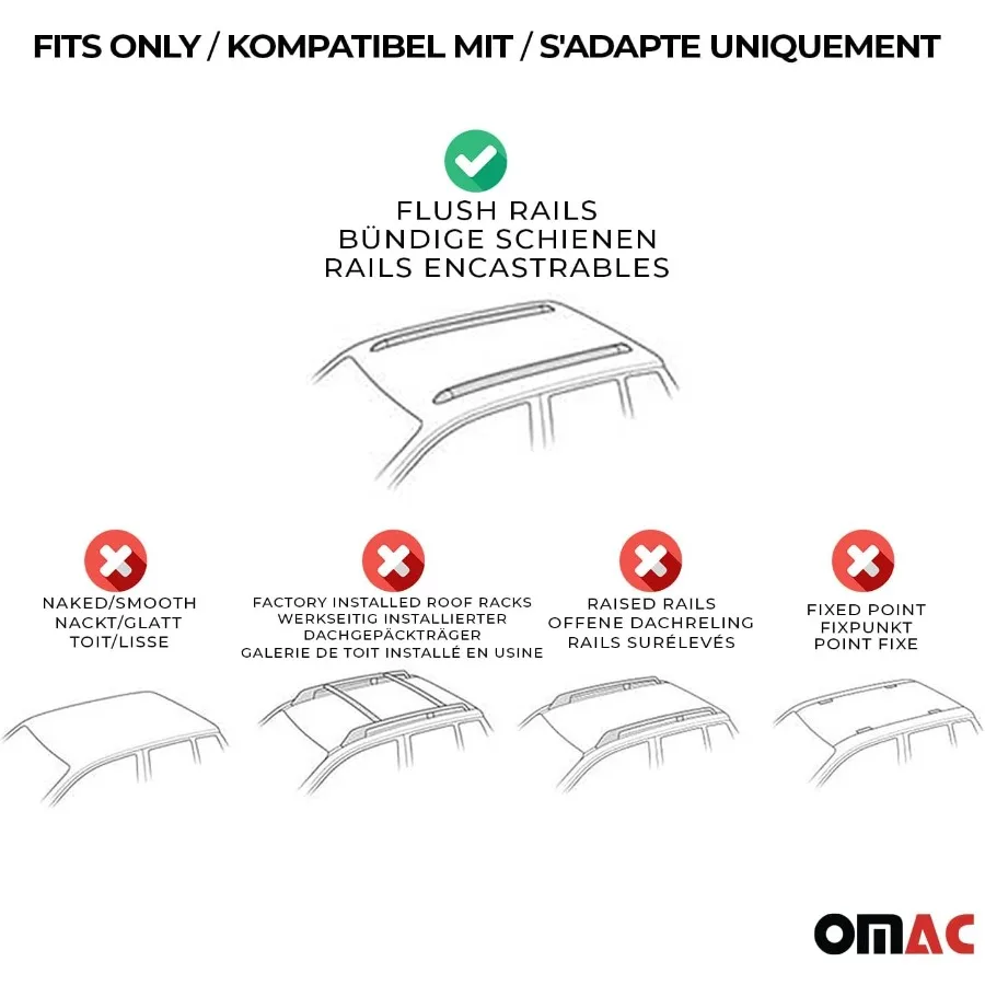 Robuste Dachträger-Kreuzstangen für Auto, SUV, LKW, mit 220 Pfund Tragfähigkeit, schwarz, 2 Stück, abschließbares Design, passend für bündig montierte Dachr