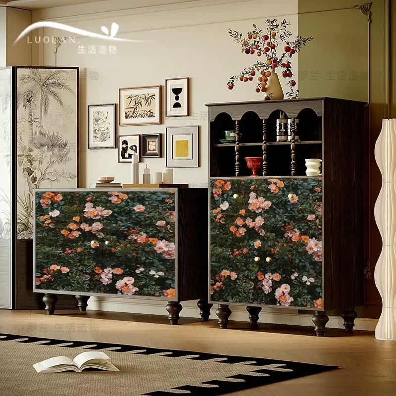 Realistic Flower Solid Wood Dining Side Cabinet Living Room Kitchen Storage Cupboard Niche Coffee Shop Locker