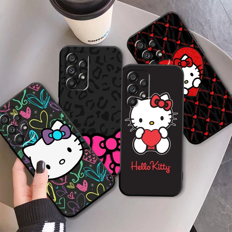 

Luxur Hello Kitty Sanrio For Samsung A53 A52 A33 A32 A51 A71 A21S A13 A73 A55 A22 A23 A35 A72 A54 A12 5G Black Soft Phone Case