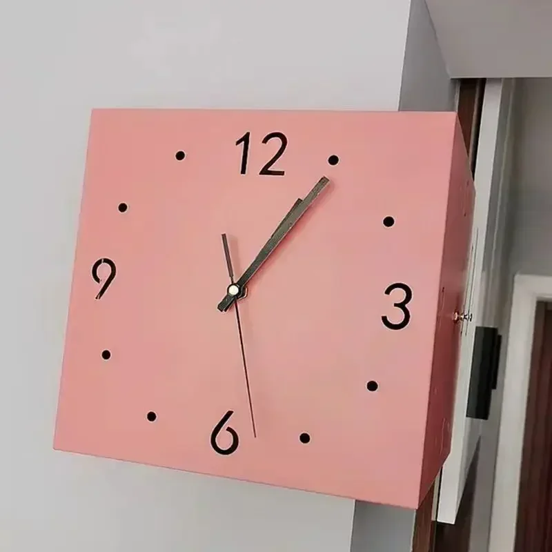 Creative Home Wandklok Woonkamer Vierkant Stille Hoekwandklok Stijlvolle en eenvoudige metalen dubbelzijdige wandklok