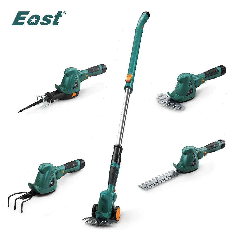 EAST 4 in 1 Multi Function 10.8v Lithium Electric Cordless Mini Scarifier Garden Tool Set Saw Shear Trimmer Machine